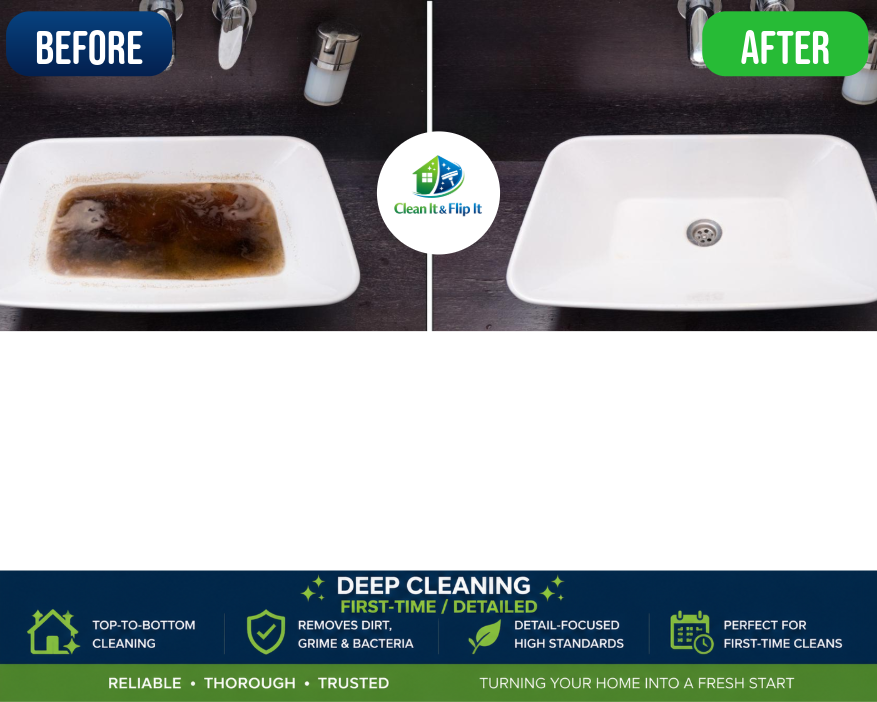 Sink and basin cleaning before and after
